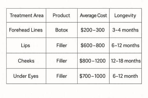 how much does botox and filler cost price chart