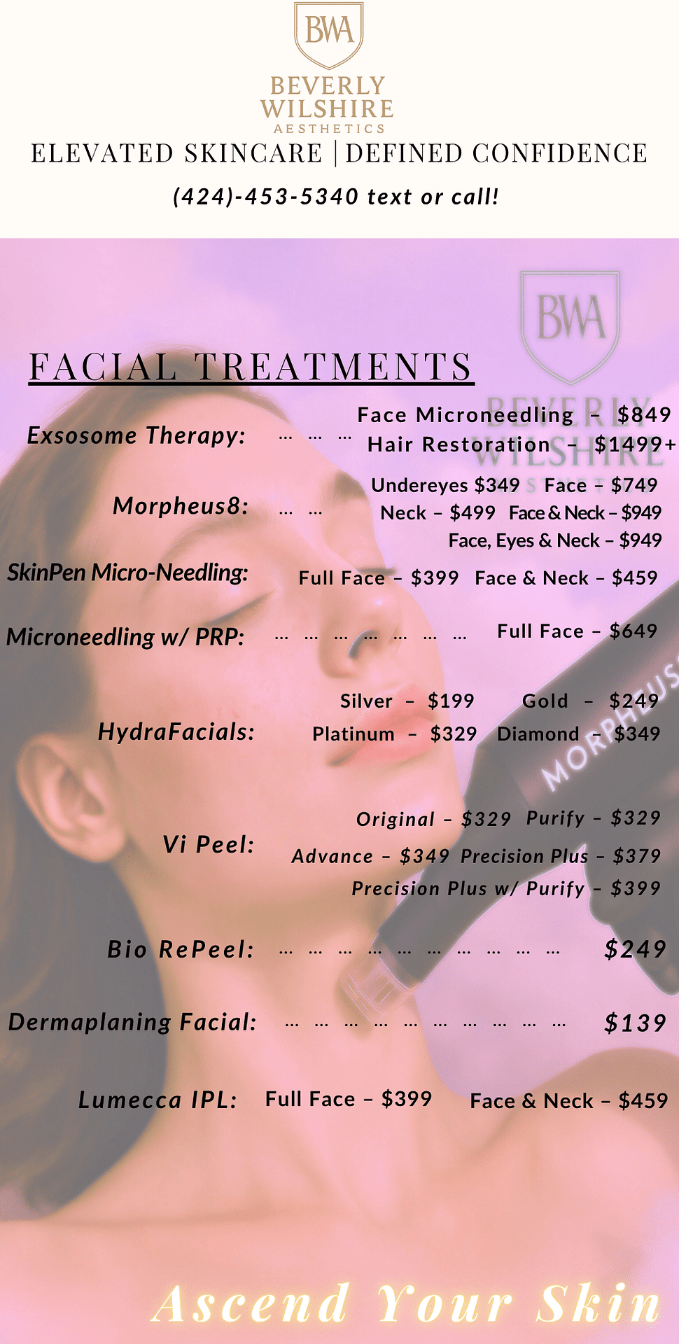 Beverly Wilshire Aesthetics Facial Menu