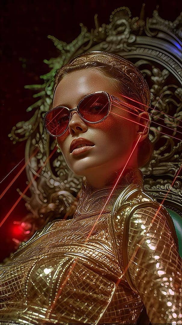 Stylized editorial image of IPL Photofacial in Beverly Hills featuring a model with fractured light beams shining across her.