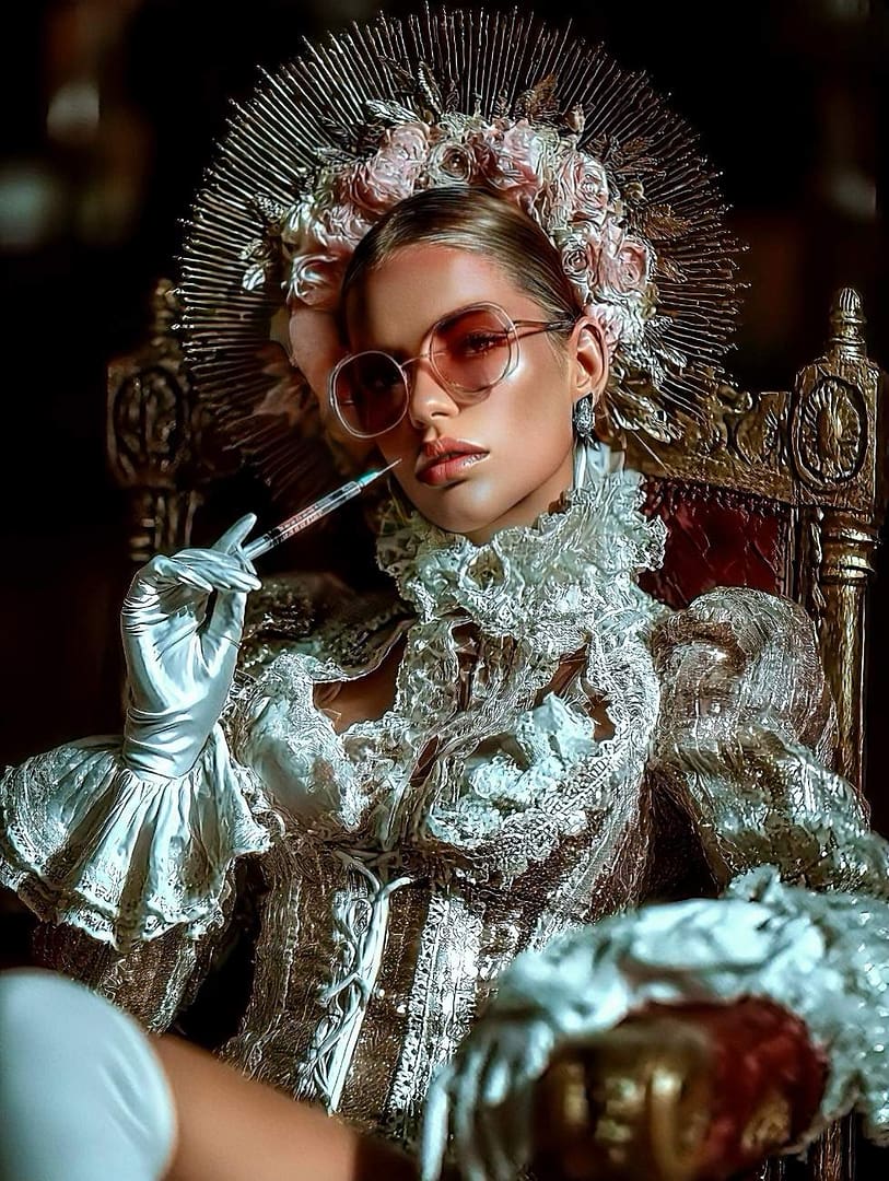 Stylized model holding Botox syringe representing MD-led injectables for Beverly Wilshire Aesthetic’s Supreme Skin™ in Beverly Hills.